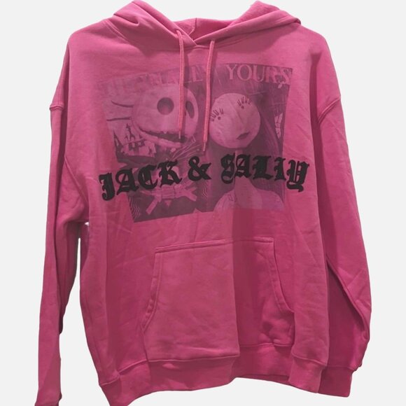 NWT Jack & Sally Pink Halloween Pullover Hoodie Sweatshirt XL - Picture 1 of 9